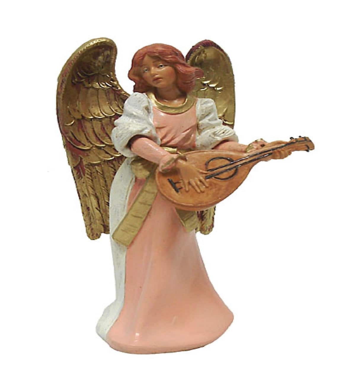 6" Golden & Pink Eva Angel with Mandolin Nativity Figurine